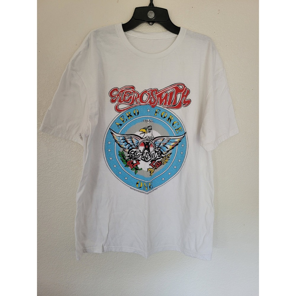 Aerosmith Aero Force One Graphic T-Shirt White Rock Band Tee XL #8